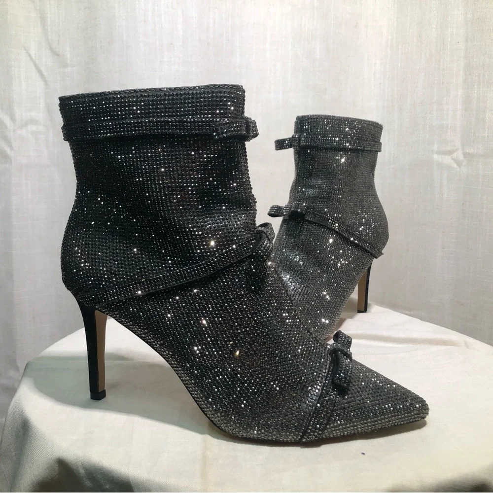 INC International Concepts Rhinestone Stiletto Ankle Boots w/ 3 tier Bow details